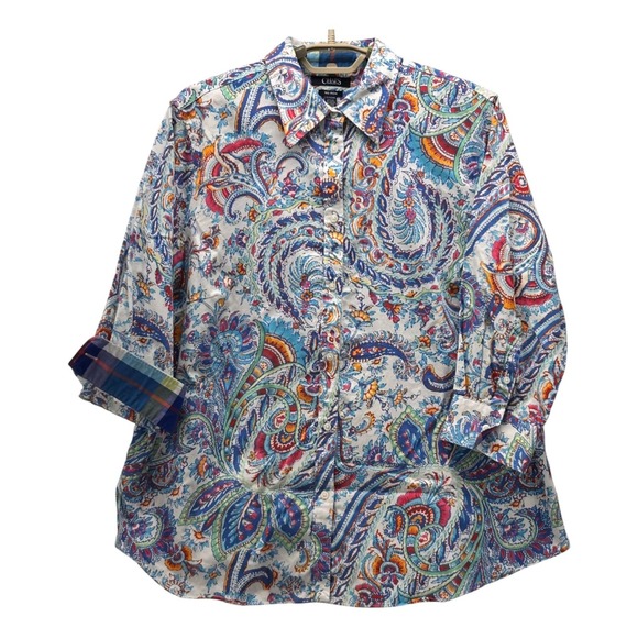 Chaps Tops - Chaps Paisley Button Up Shirt Blue 1X